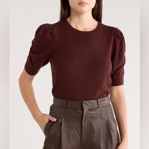 FRAME Sweater Women’s XL 100% Cashmere Chocolate Brown Frankie Puff Short Sleeve